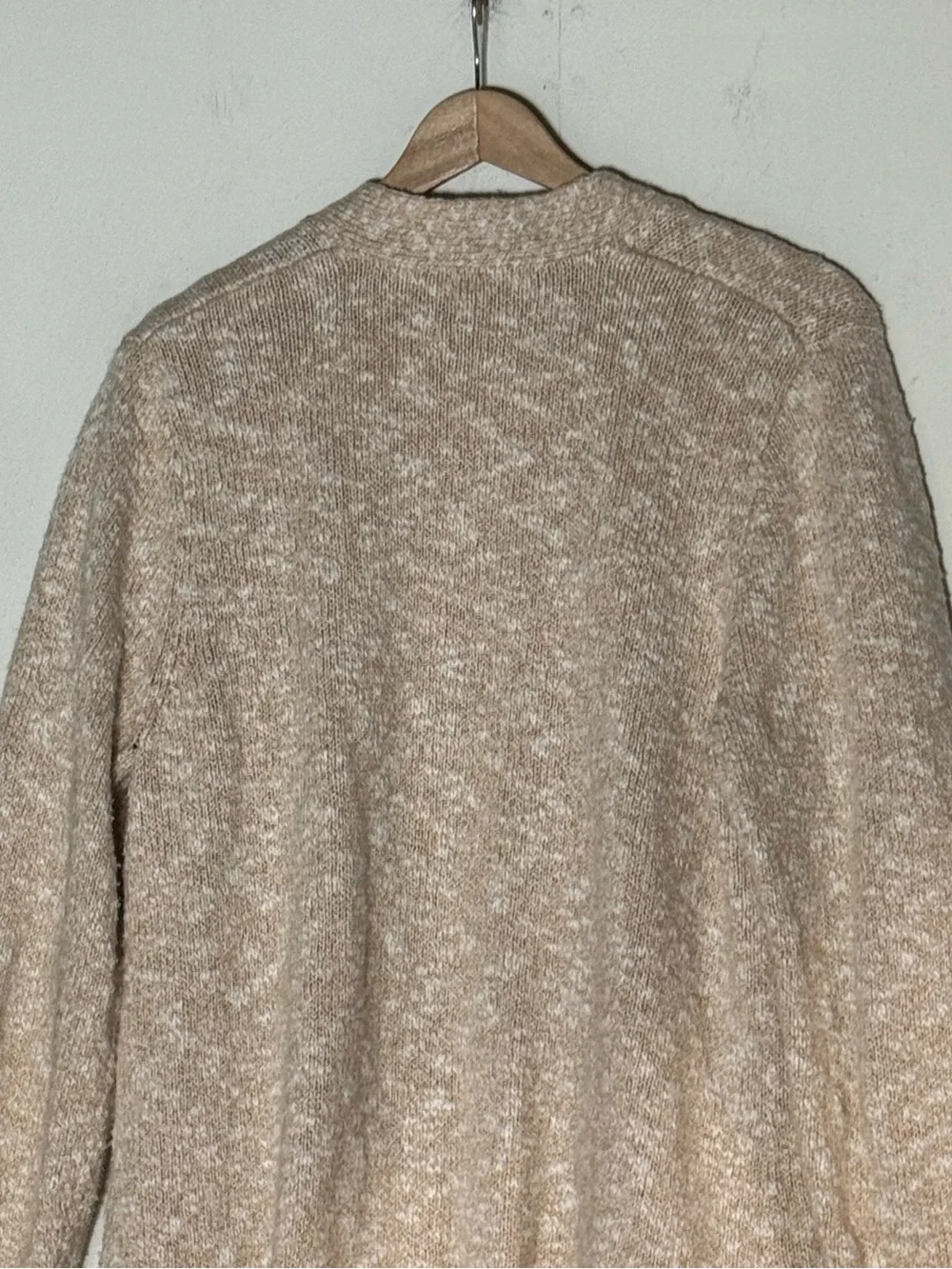 L.L. Bean Chunky Marled Knit Peach Beige Open Front Cardigan Sweater Size XL